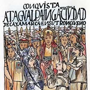 PERU: ATAHUALPA & PIZZARO. The first meeting, in 1532, of Francisco Pizarro and Atahualpa