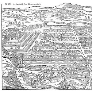 PERU: CUSCO, 1556. The city of Cusco, Peru, from a woodcut in Giovanni Battista
