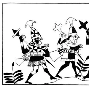 PERU: INCA SOLDIERS. Drawing after a Peruvian vase painting