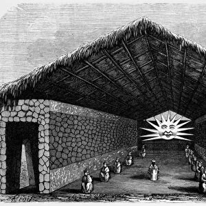 PERU: INCA TEMPLE. Interior of Coricancha, the Inca Temple of the Sun in Cuzco, Peru. Wood engraving after 16th century descriptions from Voyage ├á travers l Am