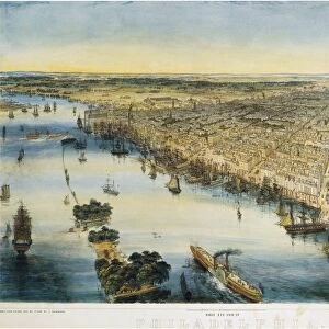 PHILADELPHIA, 1850. Birds eye view of Philadelphia, Pennsylvania. Lithograph from a drawing by J