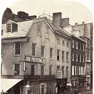 PHILADELPHIA, c1855. Storefronts on the corner of 2nd Street and Chestnut Street in Philadelphia