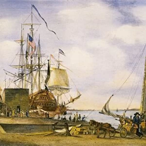 PHILADELPHIA FERRY, 1800. The Arch Street Ferry, Philadelphia: colored engraving, 1800, by William Birch & Son