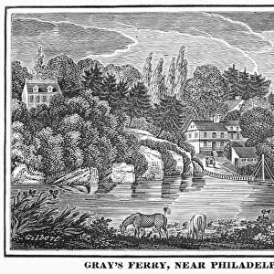 PHILADELPHIA: GRAYs FERRY. Grays Ferry on the Schuylkill River near Philadelphia, Pennsylvania. Wood engraving, American, c1830