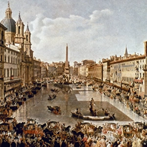 PIAZZA NAVONA FLOODED. G. P. Pannini. Oil on canvas, 1756