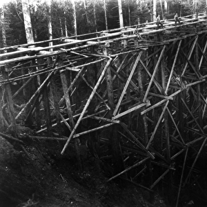 PILE BRIDGE, c1914. Workers constructing a pile bridge which is estimated to be