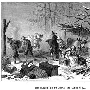 PILGRIMS: FIRST WINTER, 1620. The first winter of the Pilgrims in Massachusetts, 1620: engraving, 19th century