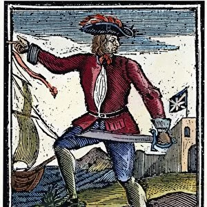 PIRATE: HOWELL DAVIS, 1725. Welsh pirate. English woodcut, 1725