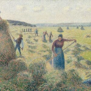 PISSARO: HAY HARVEST, 1887. The Hay Harvest, Eragny. Oil on canvas, Camille Pissarro