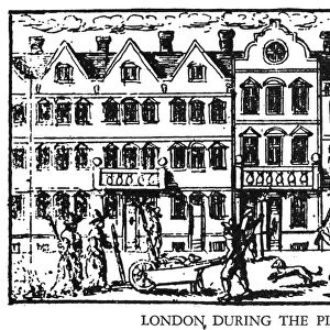 PLAGUE OF LONDON, 1665. A London, England, street scene during the plague year of 1665