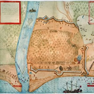 Plan of a fortified encampment at Puerto Rico: watercolor, c1585, by John White