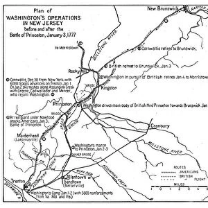 Plan of General George Washingtons operations in New Jersey before and after the Battle of Princeton during the American Revolutionary War, 3 January 1777