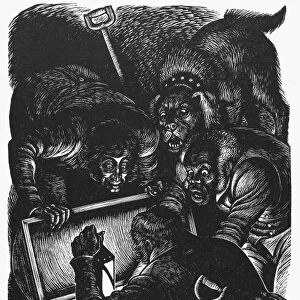 POE: THE GOLD BUG, 1843. Wood engraving by Fritz Eichenberg for a 1944 edition of Edgar Allan Poes The Gold Bug, first published in 1843