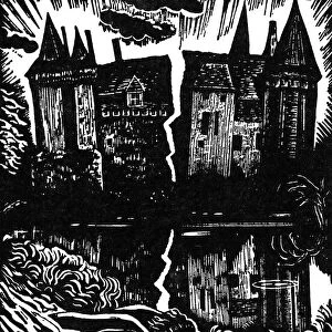 POE: HOUSE OF USHER, 1839. Fall of the House of Usher by Edgar Allan Poe. Wood engraving, 1938, by Douglas Percy Bliss