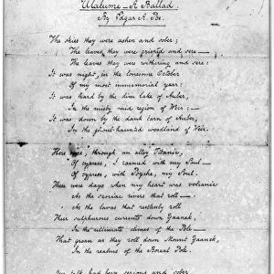 POE: ULALUME, 1847. Manuscript of the poem Ulalume, 1847, by Edgar Allan Poe