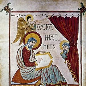 PORTRAIT OF SAINT MATTHEW. Book of Lindisfarne Gospels. Written and illuminated about 700 A
