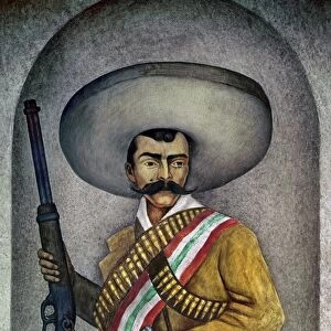 PORTRAIT OF A ZAPATISTA. Painting by an unknown Mexican artist, 20th century