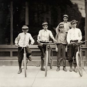 POSTAL MESSENGERS, 1911. A young group of Postal Messengers in Norfolk, Virginia. Photograph by Lewis Hine, June 1911