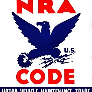 POSTER: NRA, c1933. Poster for the National Recovery Administration code for motor
