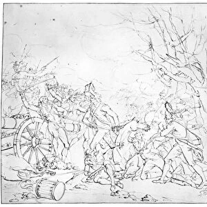 Premilinary drawing by John Trumbull for his painting of the Battle of Princeton, New Jersey, 3 January 1777