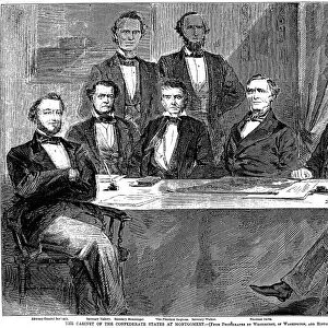 President of the Confederate States of America. President Davis and his Cabinet at Montgomery, Alabama. Wood engraving from an American newspaper of June 1861