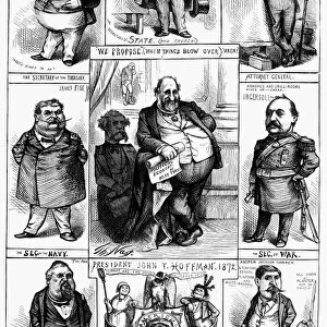 The President of the United States and his Cabinet, for 1872. (?) Cartoon by Thomas Nast from an American newspaper of August 1871, placing members of the Tweed Ring in cabinet posts as a possible outcome of the November election