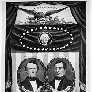 PRESIDENTIAL CAMPAIGN, 1852. Democratic Presidential and Vice Presidential candidates Franklin Pierce and William King. Lithograph campaign poster by Nathaniel Currier