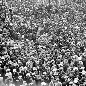 PRESIDENTIAL CAMPAIGN, 1912. A crowd of supporters of the candidacy of former president Theodore Roosevelt awaiting his arrival in Chicago, Illinois, after walking out of the Republican National Convention in protest of the renomination of President William Howard Taft, June 1912