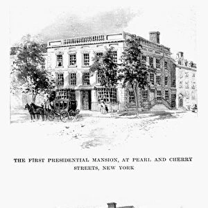 PRESIDENTIAL HOMES. President George Washingtons residences in New York and Philadelphia (the Robert Morris House). Line engravings from George Washington by Woodrow Wilson, 1897