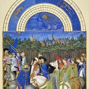 A procession of merrymakers in May: illumination from the 15th century manuscript of the Tres Riches Heures of Jean, Duke of Berry