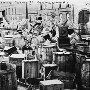 PROHIBITION, 1920s. The destruction of $150, 000 of whiskey in Girard, Alabama, during Prohibition
