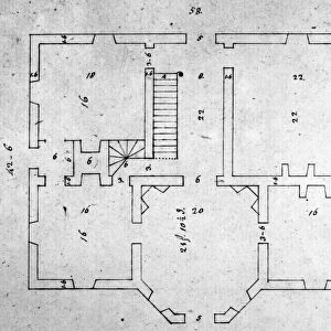 Proposed plan for the Governors Palace at Richmond Virginia, drawn by Thomas Jefferson, c1779