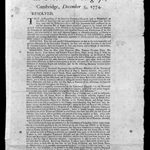 PROVINCIAL CONGRESS, 1774. Broadside, 5 December 1774, from the Provincial Congress at Cambridge