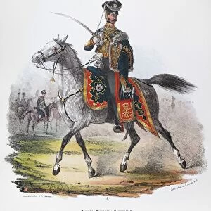 PRUSSIAN SOLDIER, 1830. Captain of the Hussar Regiment of the Prussian Guards. German lithograph