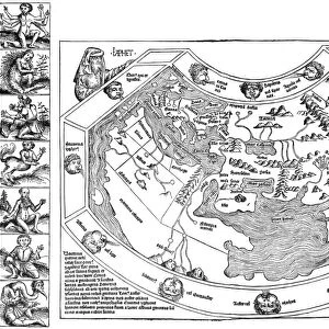 PTOLEMAIC WORLD MAP, 1493. Ptolemaic world map, including depictions of Noahs sons