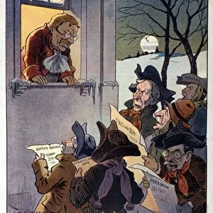 PUCK: CARTOON, 1907. Theodore Roosevelt greeting a group of men singing Christmas
