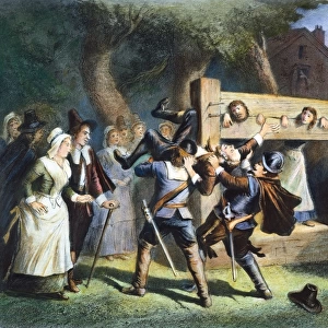 PURITANS: PILLORY, 17th CENT. The use of the pillory to enforce Puritan morality