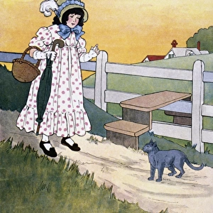 Pussy cat, pussy cat. Drawing by Blance Fisher Wright for a 1916 edition of Mother Goose
