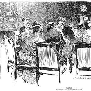 Puzzle. Find the Man Who is Paying for the Dinner. Drawing, 1894, by Charles Dana Gibson