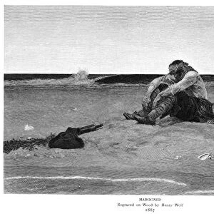 PYLE: MAROONED, 1887. Wood engraving by Henry Wolf after an illustration by Howard Pyle