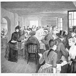QUAKER MEETING, 1888. The Friends yearly meeting in New York. Wood engraving after George Errington, 1888