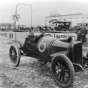 RACECAR DRIVERS, c1913. Two racecar drivers at a racetrack in Indianapolis. Photograph