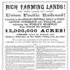 RAILROAD LAND SALE, c1870. Land sale advertisement from the Union Pacific Railroad
