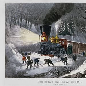 RAILROAD SNOW SCENE, 1872. American Railroad Scene-Snow Bound. Lithograph, 1872, by Currier & Ives