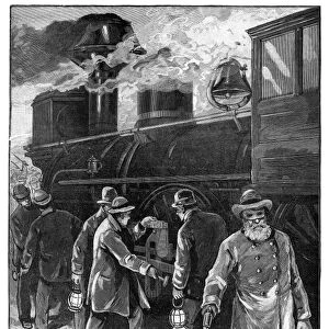 RAILROAD STRIKE, 1886. Striking workers kill a locomotive engine on the Missouri