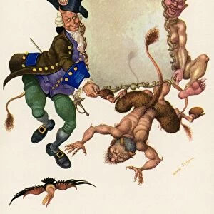 They ran about all over with the mirror. Drawing by Arthur Szyk for the fairy tale by Hans Christian Andersen