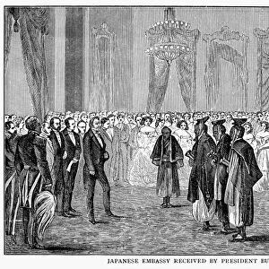 The reception at the White House by President James Buchanan on 17 May 1860. Wood engraving