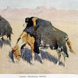 REMINGTON: BUFFALO HUNT. Indians Simulating Buffalo. Oil painting by Frederic Remington