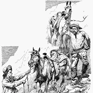 REMINGTON: COWBOYS, 1887. A Hard Trail. Drawing, 1887, by Frederic Remington