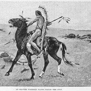 REMINGTON: PLAINS NATIVE AMERICAN. An old-time Northern Plains Native American. The Coup. Wood engraving, 1891, after Frederic Remington